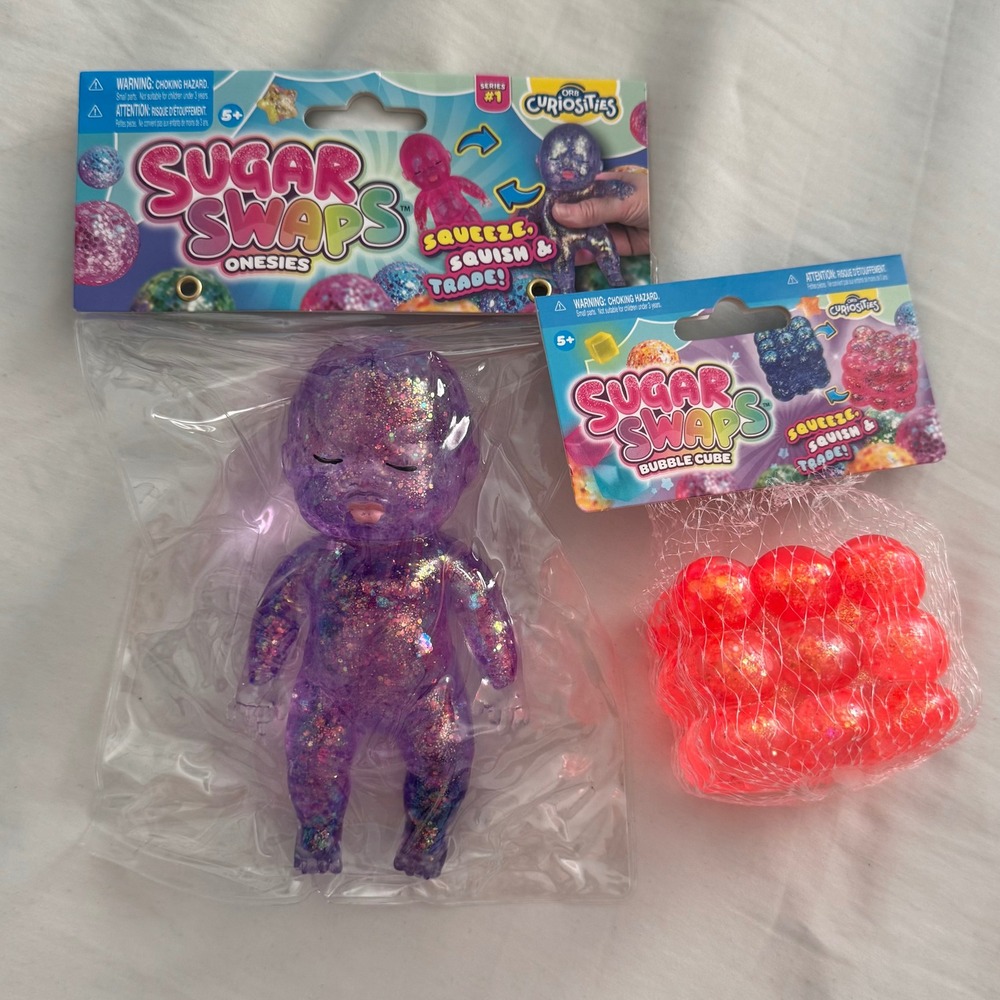 Orb Curiosities Sugar Swaps Set NEW Pink Bubble Cube/Purple Glitter Baby Squish